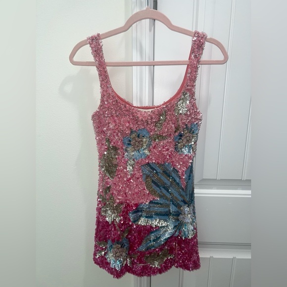 NWT LA FUORI Fleur Oasis Fully Embellished Mini Dress in Pink Ombre $890 - Small - Picture 15 of 17
